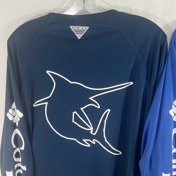 Lot Of 2 Columbia PFG Mens Large T-shirt long sleeves Blue Omni Shade - Picture 2 of 13